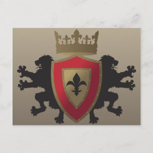 Red Mediaeval Lion Heraldry Postcard