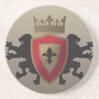 Red Mediaeval Lion Heraldry Sandstone Coaster