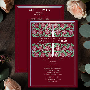 Red Mediaeval Silver Floral Sword Royal Wedding Programme