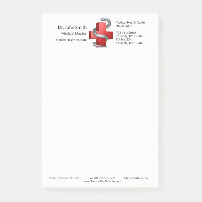 Red Medical Cross Silver Serpent Snake Symbol  Post-it Notes (Front)