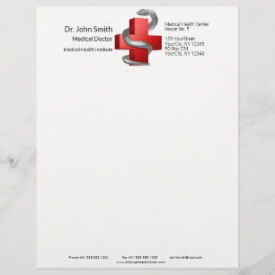 Red Medical Cross Silver Serpent Symbol Snake Custom Letterhead