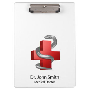 Red Medical Cross Symbol Serpent Silver Snake Clipboard