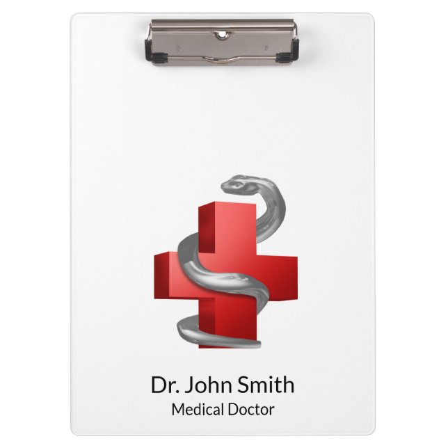 Red Medical Cross Symbol Serpent Silver Snake Clipboard (Front)