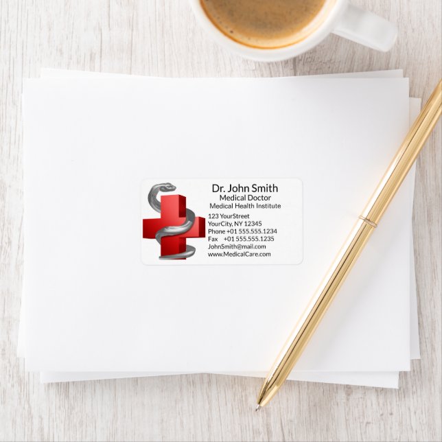 Red Medical Cross Symbol Silver Serpent Snake Label (Insitu)