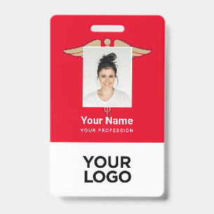 Red Medical Employee Doctor Nurse Photo Name ID Badge