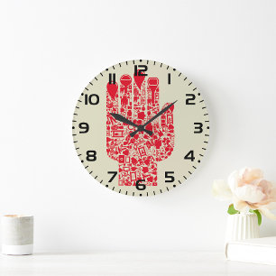 Red Medical Hand Symbol Healthcare Large Clock