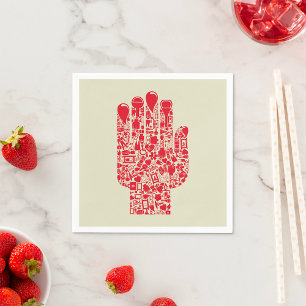 Red Medical Hand Symbol Healthcare Napkin