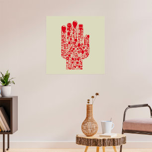 Red Medical Hand Symbol Healthcare Poster