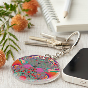 Red Meditation Fractal Abstract Art Key Ring