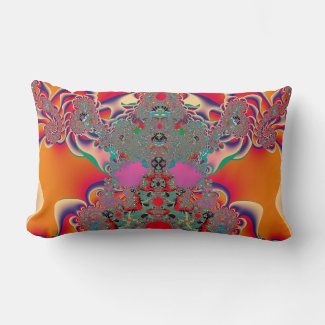 Red Meditation Fractal Abstract Art Lumbar Cushion (Front)
