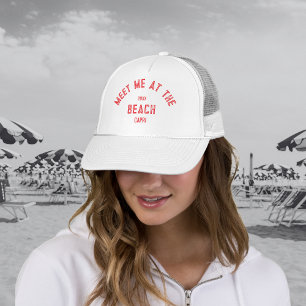 Red Meet Me At The Beach Personalised Trucker Hat