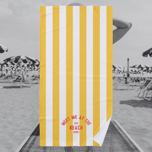 Red Meet Me At The Beach Yellow Cabana Stripe Beach Towel