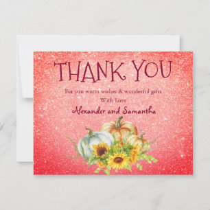 Red Melon Gold Glitter Pumpkin Fall Thank You Card