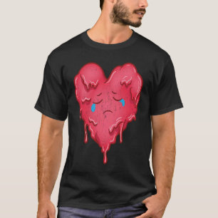 Red Melting Heart Distressed Crying Sad for Valent T-Shirt