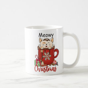 Red Meowy Christmas Cat Holiday Coffee Mug 