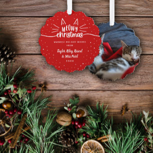 Red Meowy Christmas Cat Photo Christmas Tree Decoration Card