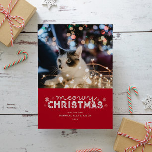Red Meowy Christmas Photo Holiday Card