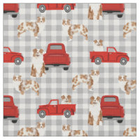 Red Merle Aussie and red truck