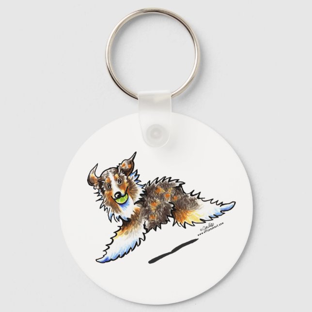 Red Merle Australian Shepherd Lets Play Key Ring (Front)