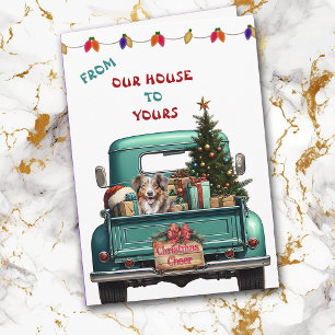 Red Merle Australian Shepherd Truck Christmas Card