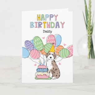 Red Merle Tan Aussiedoodle Dog Happy Birthday Card