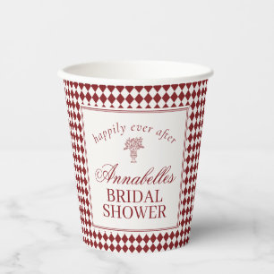Red Merlot Harlequin Chequered Bridal Shower Paper Cups