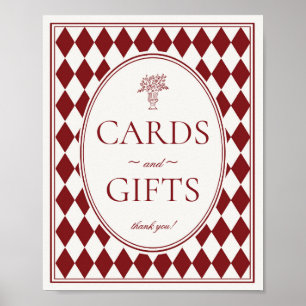 Red Merlot Harlequin Chequered Cards and Gifts Sig Poster