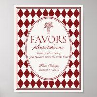 Red Merlot Harlequin Chequered Wedding Favours Sig