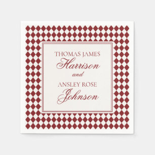 Red Merlot Harlequin Chequered Wedding Napkin
