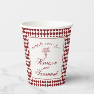 Red Merlot Harlequin Chequered Wedding Paper Cups