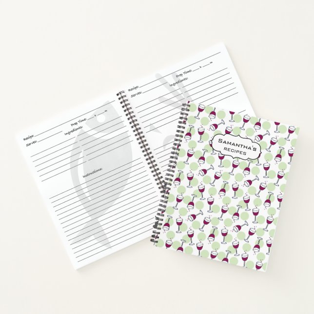Red Merlot Wine Glass Pattern Recipe Book (Inside)