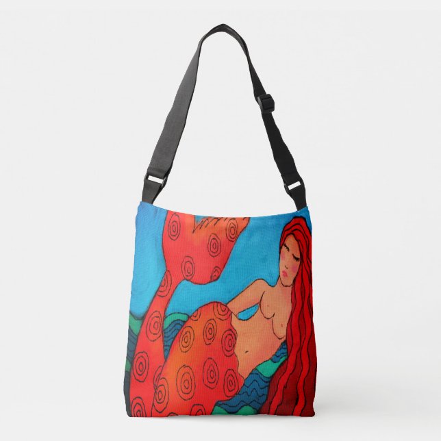 Red Mermaid Abstract Art Crossbody Bag (Front)