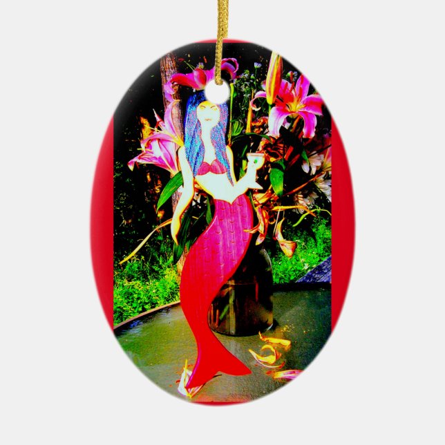 red mermaid beauty with a martini ceramic tree decoration (Front)