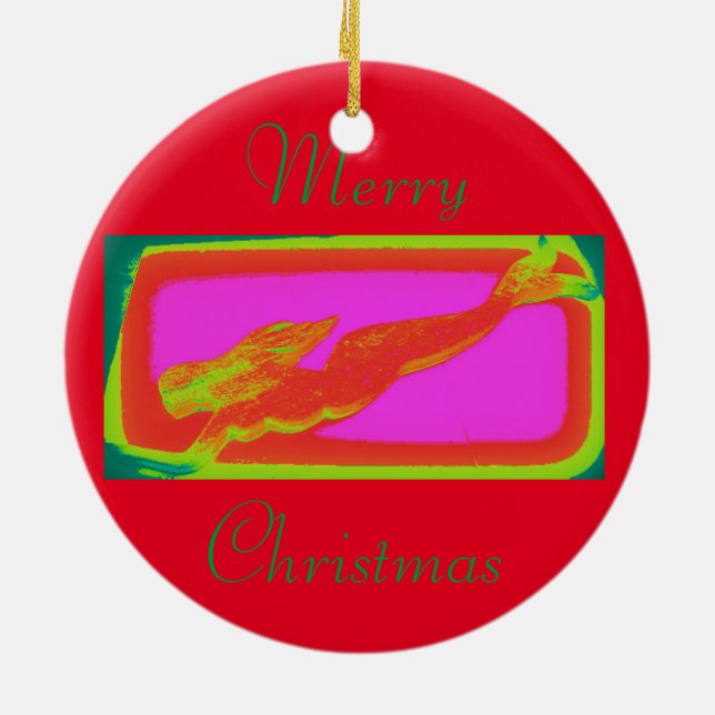 red mermaid customised ceramic tree decoration (Back)