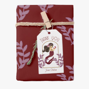 Red Mermaid Girls Birthday Party Gift Tags