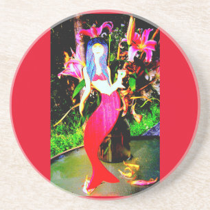 red mermaid partying coaster