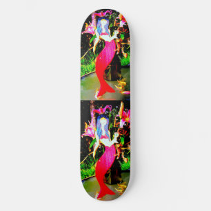 red mermaid partying skateboard