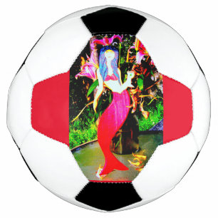 red mermaid partying soccer ball
