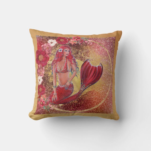 Red mermaid "Vivian"  underwater tropical fish Cushion (Front)