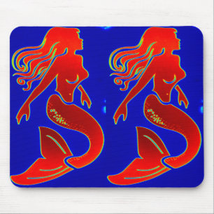 red mermaids on blue mousepad
