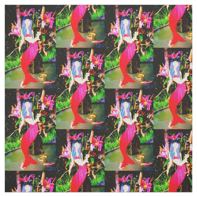 red mermaids partying fabric (Swatch)