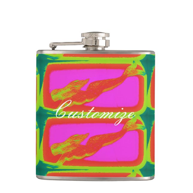 Red mermaids swimming Thunder_Cove Hip Flask (Front)