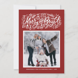 Red Merry and Bright Lettering Christmas Photo Holiday Card