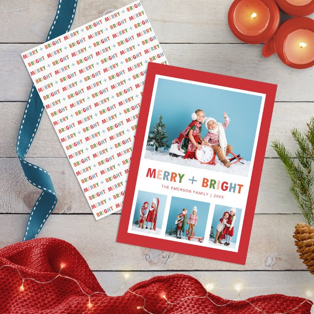 Red Merry and Bright Photo Collage Christmas Holiday Card (Red Merry and Bright Photo Collage Christmas Holiday Card
)