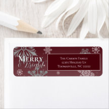 Red Merry and Bright Snowflakes Christmas Address
