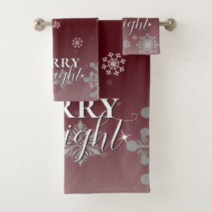 Red Merry and Bright Snowflakes Christmas Bath Towel Set