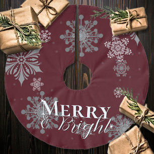 Red Merry and Bright Snowflakes Christmas Brushed Polyester Tree Skirt