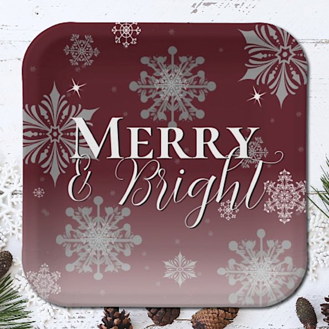 Red Merry and Bright Snowflakes Christmas Paper Plate (Red Merry and Bright Snowflakes Christmas Paper Plates)