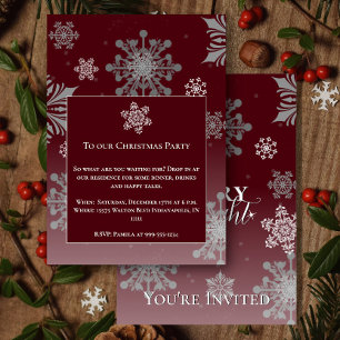 Red Merry and Bright Snowflakes Christmas Party Invitation