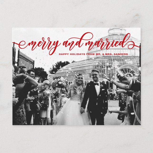 Red Merry and Married Calligraphy Wedding Holiday (Front)